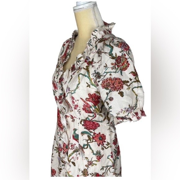 Pilcro Ruffle Collar Button Down Floral Linen Shirt Dress Size 6 - Picture 6 of 11